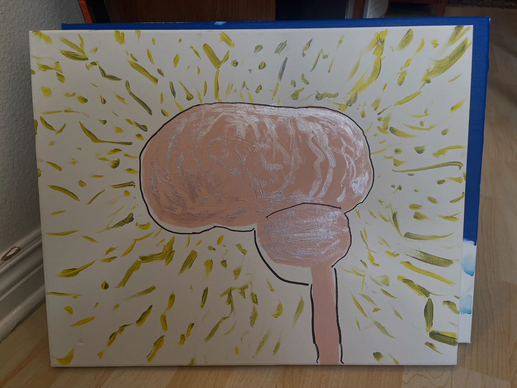 Pink brain surrounded by expressive yellow marks